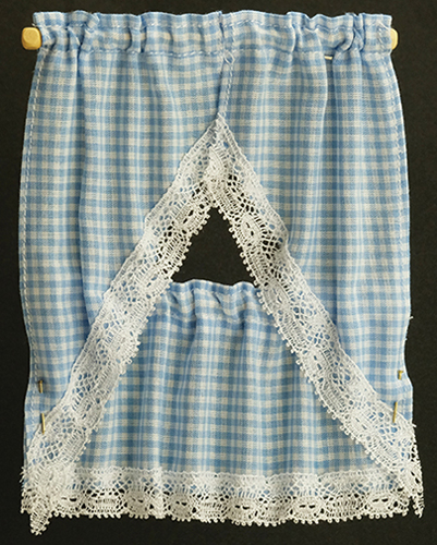 Dollhouse Miniature Kitchen Curtain: Gingham Blue